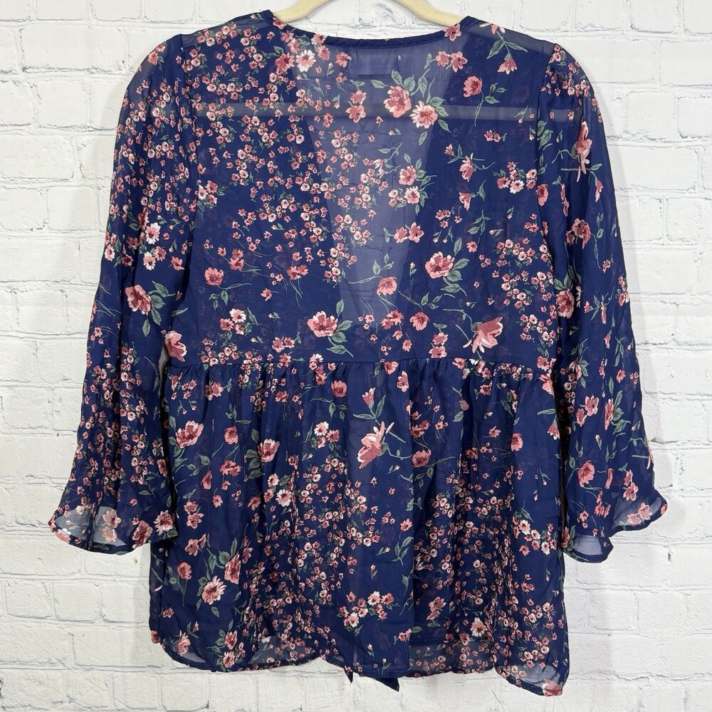 Knitworks Blouse Knit Flowy Floral Boho Cottage Junior Teen Size  XL Prairie Y2K